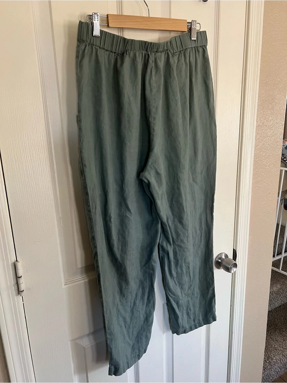 Quince Linen Pull On Pants Large Sage Green Oversized Pockets